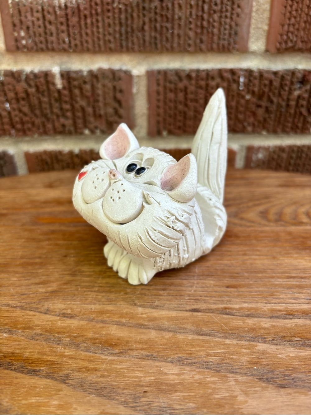Pence Pets Cat Business Card Holder Handmade Clay 3” High Vintage Signed